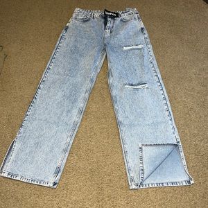Acid wash blue jeans